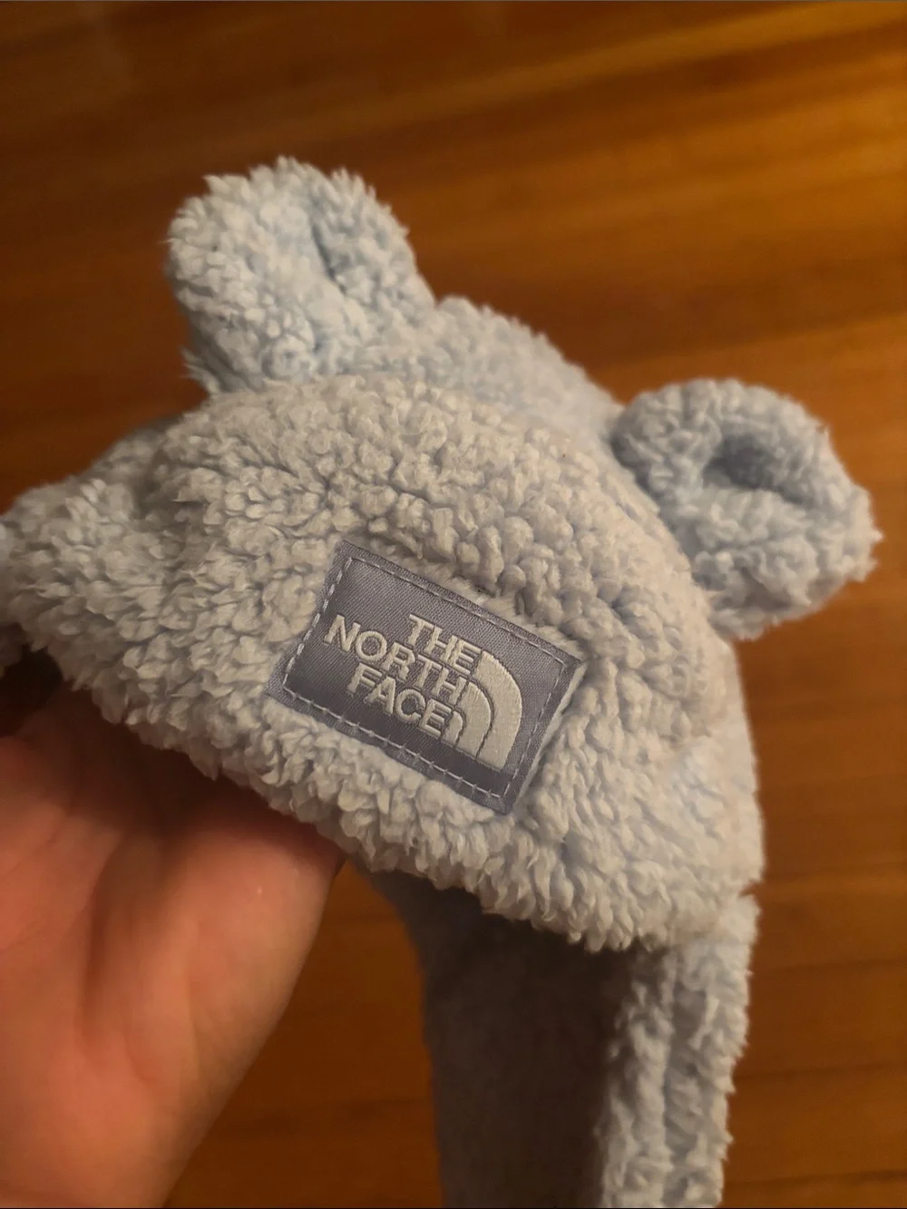 The North Face Light Blue Sherpa Earflap Hat with Bear Ears